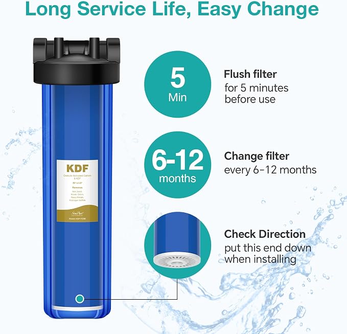 SimPure Whole House Water Filter Cartridges 20" x 4.5" GAC/KDF Carbon and Heavy
