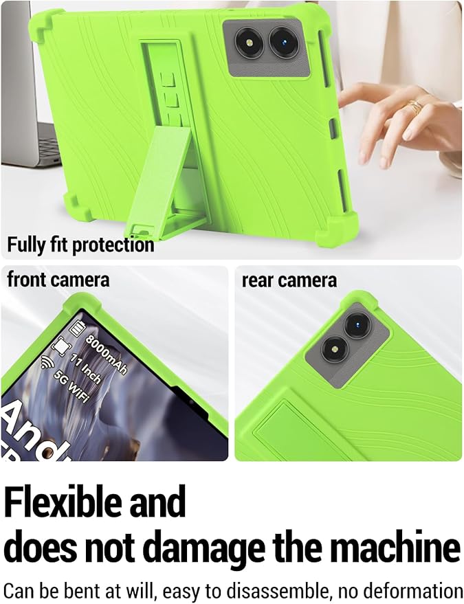 for TABWEE T50 (11 Inch) Android 16 Tablet Protective case ZBAGUG Shockproof Lightweight Silicone Protective Cover with Stand Child-Friendly Protection Easy to Clean Design Green.