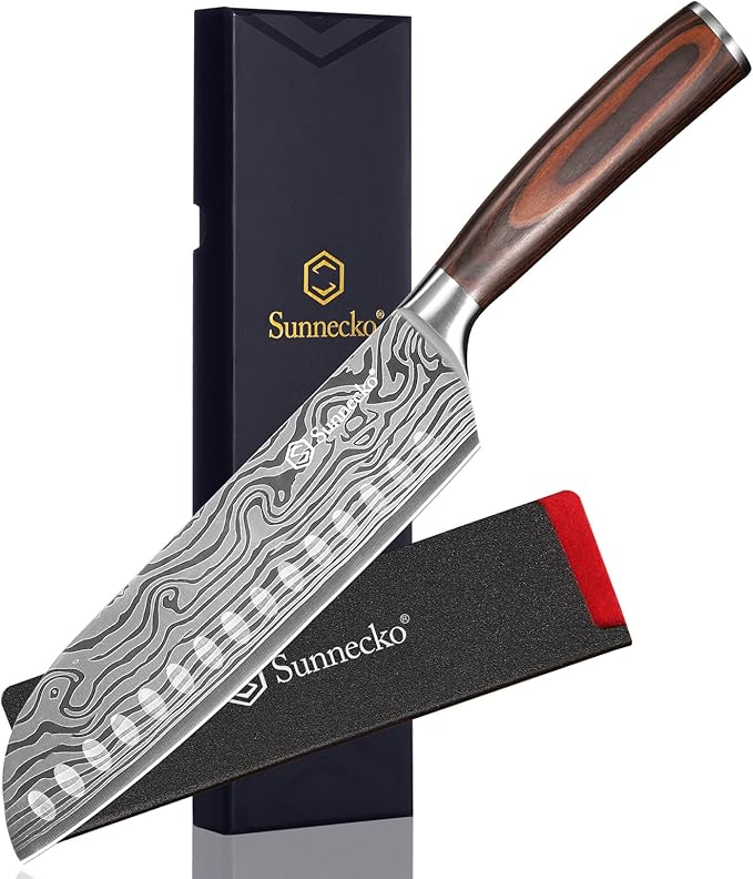 Sunnecko Santoku Knife 7 Inch High Carbon Steel Japanese Chef Knife