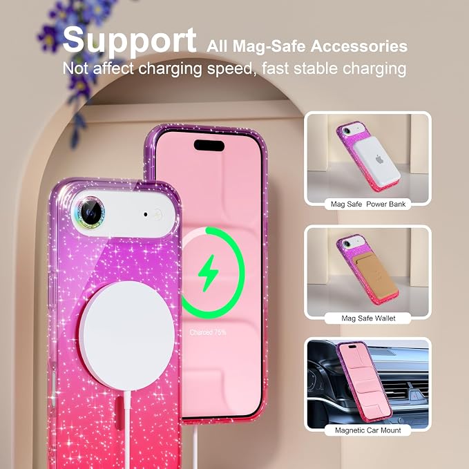 Choiche for iPhone 15 Pro Max Case Compatible with MagSafe Glitter Black | Women Girly Cute Glitter Sparkly Magnetic Phone Case with Diamond Camera Lens Protectors Military-Grade Drop Protection 6.7