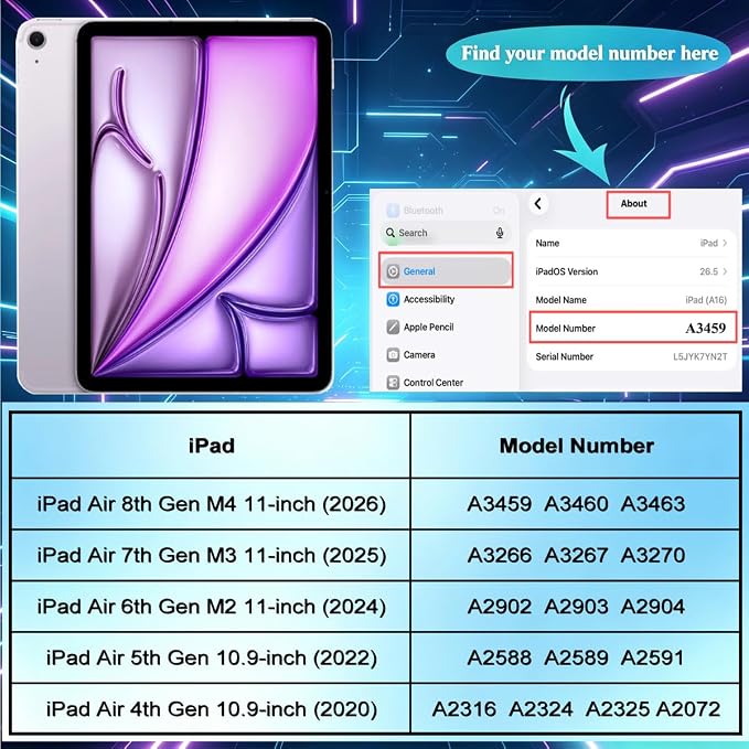 Slim Case for iPad Air 11 M4/M3/M2 &amp 10.9 5th/4th Gen Aqua Blue | Pencil Holder Multi-Angle Y Fold Stand Clear Acrylic Cute Cover Auto Wake-Sleep 2026/2025/2024/2022/2020