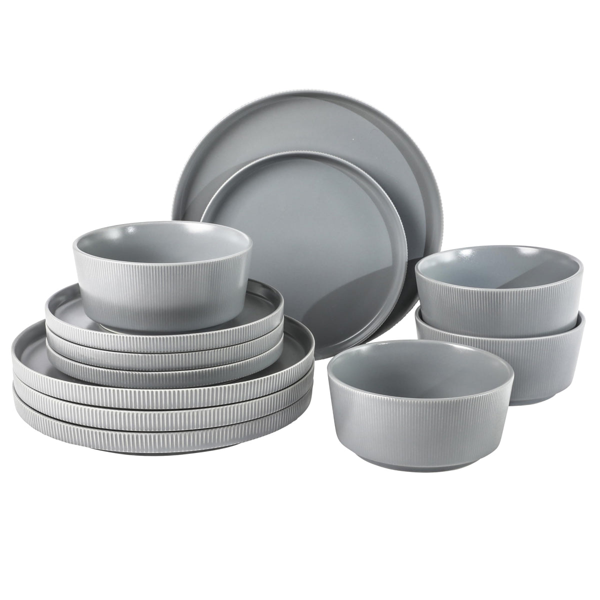 Gibson Home Rockaway 12-Piece Round Stoneware Dinnerware Set, Service for 4 – Cream Plates and Bowls, Modern Matte Finish, Microwave & Dishwasher Safe