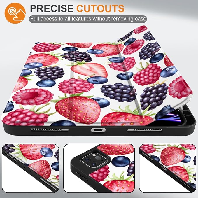 MEEgoodo for iPad Pro M2 12.9 Case 6th/5th/4th/3rd Generation 2022 2021 2020 2018 with Pencil Holder Tablet Cover with Soft TPU Back Shell Art Painted Flowers