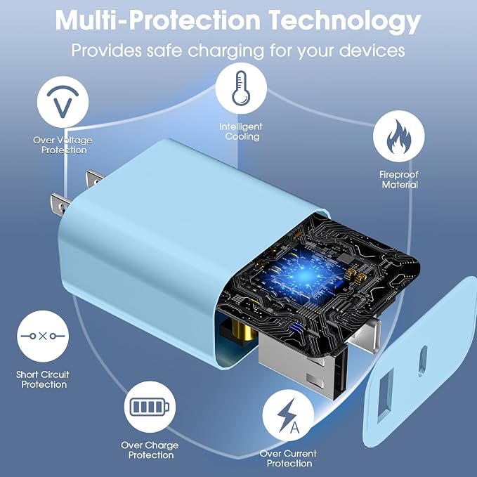 iPhone 17/16/15 Pro/Pro Max Charger Dual Port USB-C Wall Charger with PD 40W &amp QC 20W Fast Charging 10FT USB-C Cable for iPhone iPad Pro MacBook M1/M2/M3 Android Blue