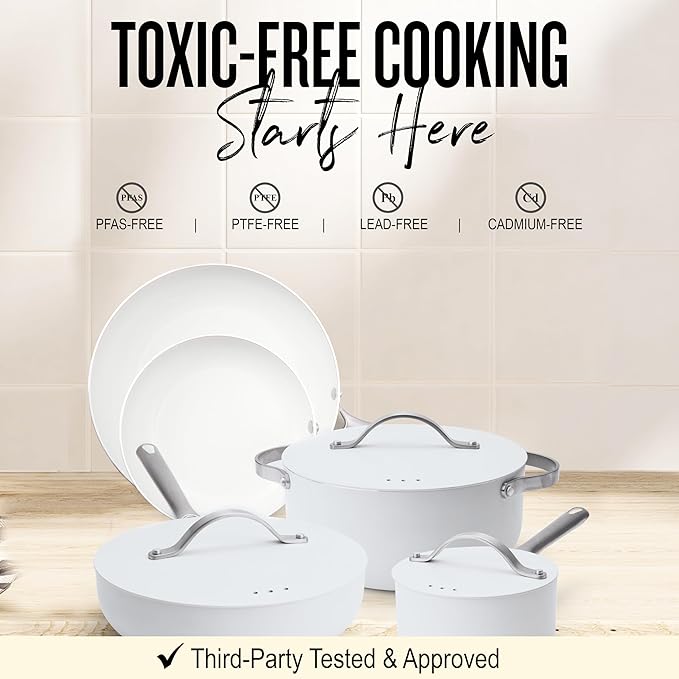 Alva Mobi 8-Pc Ceramic Coated Cookware Set, Recycled Aluminum Cannoli Cream