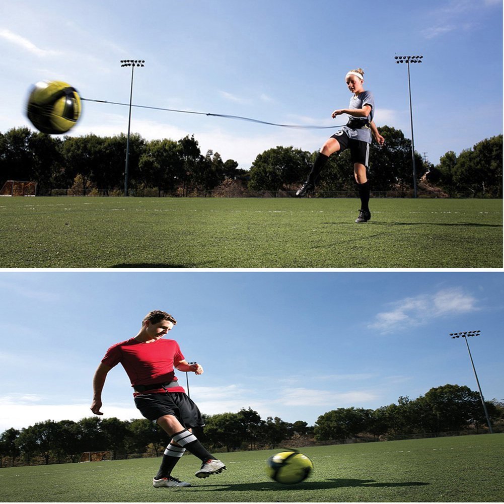 EastyGold Football Kick Trainer Soccer Training Aids Hands Free Throw Sole Practice Equipment with Adjustable Belt Elastic Rope Fits Ball 3, 4,and 5