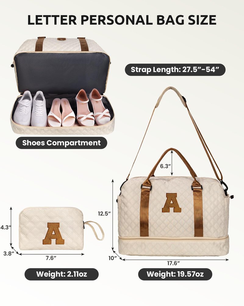 Vogewood Travel Bags for Women/Teen Girls - Initial Weekender Bags Overnight Travel Bag with Shoe & Makeup Compartment - Personalized Gifts for Women-Monogram Gift for Her-Teen Girl Gifts (Letter H)