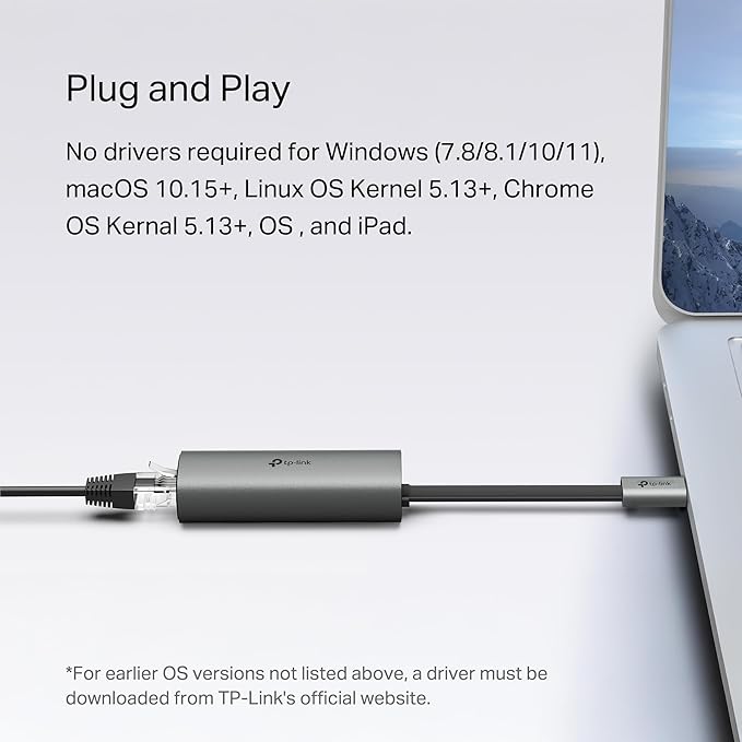 TP-Link USB C to Ethernet Adapter, 2.5 G Plug & Play Network Adapter | Type-C to RJ45 | Aluminum Alloy Case | Thunderbolt 4/3 Compatible for MacBook Pro/Air, iPad, iPhone 16 Pro/Max and More (UE302C)
