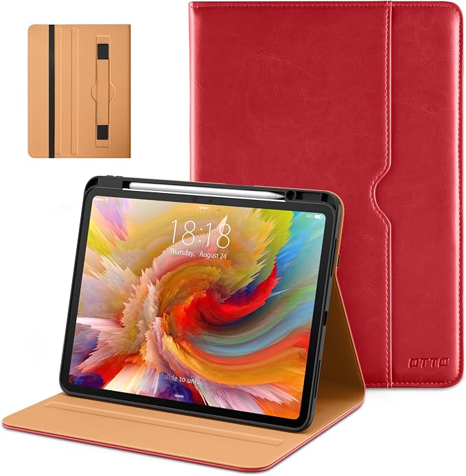 DTTO for iPad Pro 13 Inch Case (M5) 2025 / (M4) 2024 Brown | Premium Leather Business Cover with Pencil Holder Hand Strap &amp Pocket Corner Protection Auto Sleep/Wake Multiple Angles