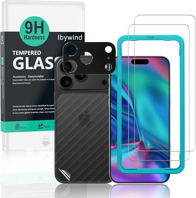 Ibywind for iPhone 17 5G Screen Protector2 Pack9H Hardness Tempered Glass and Camera Lens Protectorwith Alignment FrameFull CoverageBubble FreeFingerprint UnlockScratch Resistant