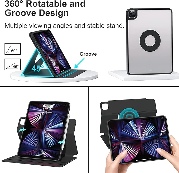 Keyboard Case for iPad 11 inch 2025(A16)/iPad 10 2022 Vertical Case with Pencil Holder Magnetic Stand Rotating Detachable Keyboard with Clear Back (Black)