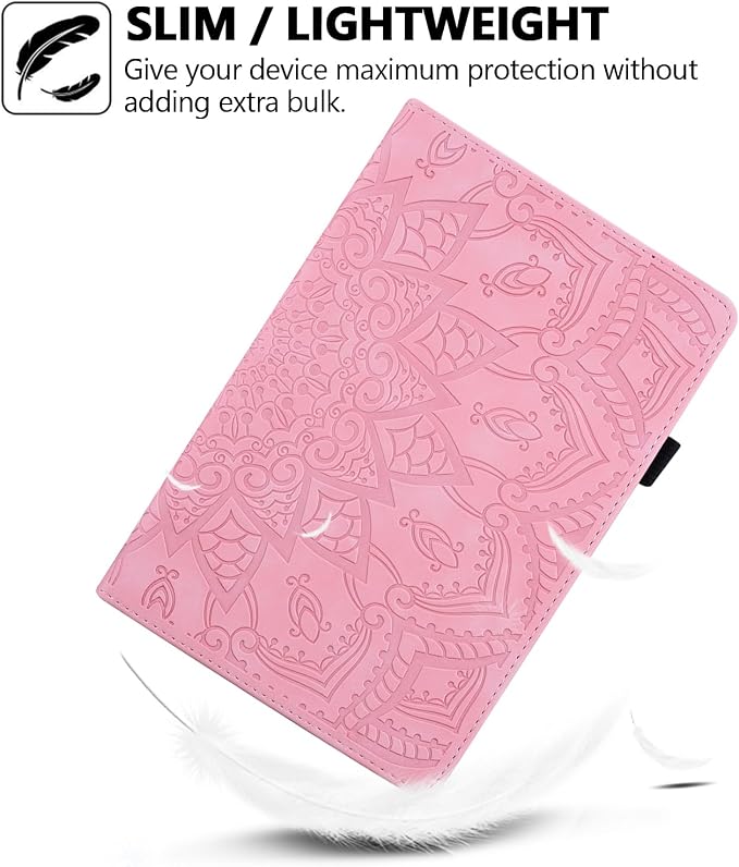 Folio Case for iPad Pro 11 2018-2022 iPad Air 11 2025/2024/Air 10.9 - Techcircle Stand Mandala Embossed PU Leather Soft TPU Cover with Elastic Strap Card Slots Pencil Holder - Pink
