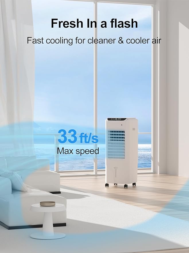 Landeagle 32" Swamp Cooler Air Conditioner,1800CFM Evaporative Coolers with 4.2 Gal Tank,110°Oscillation Portable Room with 12H Timer, Cooling Fans that Blow Cold Air for Bedroom Indoor, Bright White