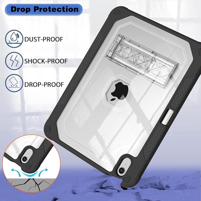 ZoneFoker Case for iPad 11-inch (A16) 2025 / iPad 10th Gen 10.9 inch 2022 Heavy Duty Shockproof Rugged Protective with Pencil Holder 11th / 10th Translucent Cover with Kickstand