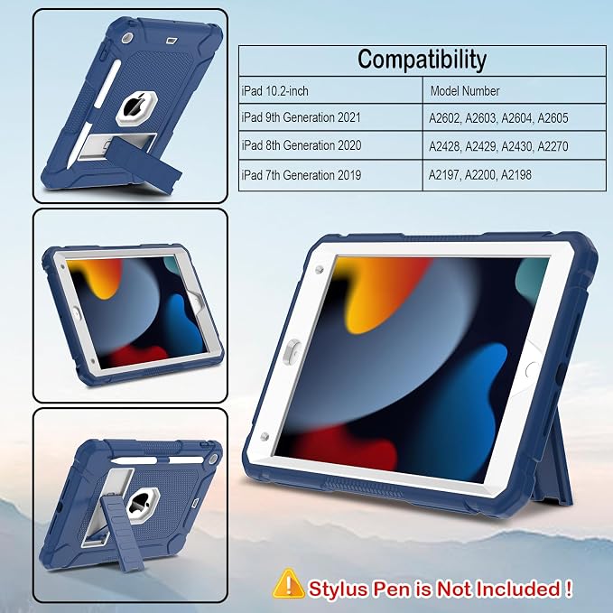 LTROP Case for iPad 10.2-Inch 9th/ 8th/ 7th Generation (2021/2020/ 2019) with Pencil Holder &amp Kickstand Hybrid Shockproof Rugged Protective Case for iPad 9/8/ 7 Gen 10.2 Purple and Green