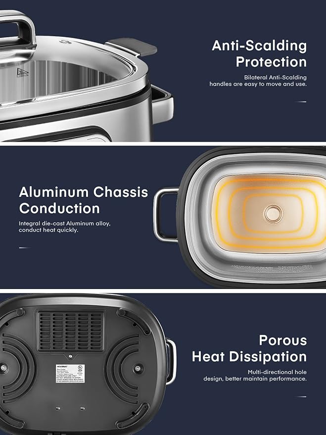 HOUSNAT Slow Cooker 6 Quart 10-in-1 Programmable Stainless Steel Pot