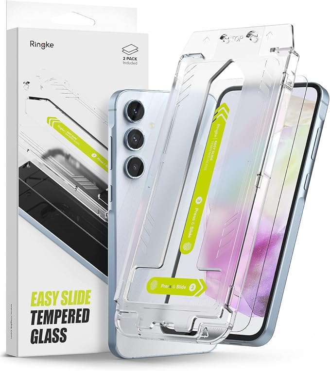 Ringke for Samsung Galaxy A35 5G Screen Protector [Easy Slide 2 Pack] | Easy Installation with Alignment Tool Case Friendly Premium 9H Hardness Tempered Glass