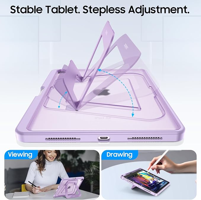 Fintie Shockproof Case for iPad Air 11-inch &amp iPad Air 5th/4th Gen 10.9 in | Slim Frosted Hard Back Cover Multi-Angle Viewing Built-in Kickstand &amp Pencil Holder Anti-Scratch Black