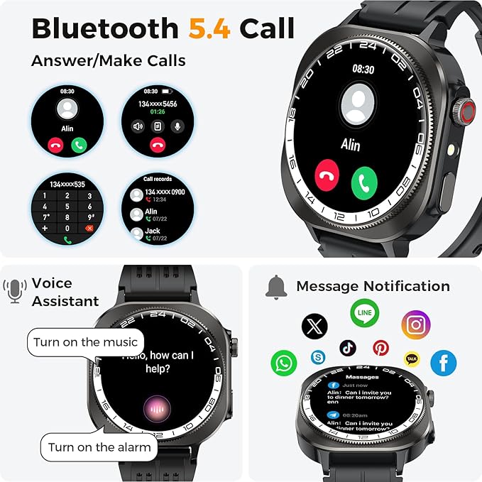 Smart Watch, 2026 AMOLED 1.43" Fitness Smartwatch for Men Women, Bluetooth 5.4 Call, 130+Sports Modes, 60+Days Flashlight, Heart Rate/Sleep Monitor, IP68 Waterproof Activity Tracker for Android iOS