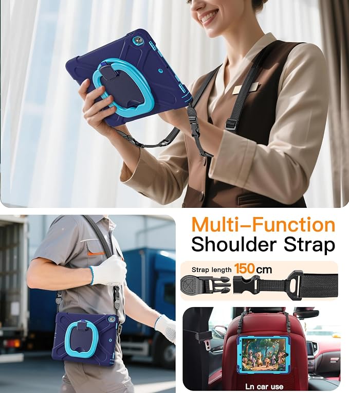 BATYUE Shockproof Case for iPad Air 3rd Gen 2019 &amp iPad Pro 10.5 2017 | with 360° Rotating Stand &amp Pencil Holder &amp Shoulder Strapfor Daily Use &amp Office/School/Outdoor - Navy Blue