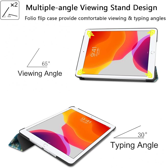 for Apple iPad 10.2 Case 9th/8th/7th Generation Cover (2021/2020/2019) with Auto Wake/Sleep Ultra Thin Lightweight Trifold Stand Folio PU Leather &amp Hard Back Hybrid Cover Almond Blossom