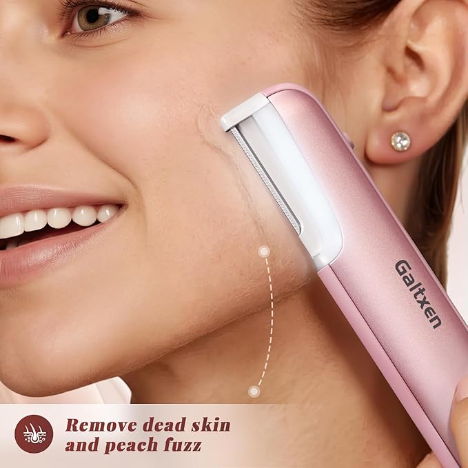 Galtxen Dermaplaning Tool for Women Pink - Facial Exfoliation & Peach Fuzz Hair Removal with Rechargeable Sonic Edge Technology, 10 Refill Blades