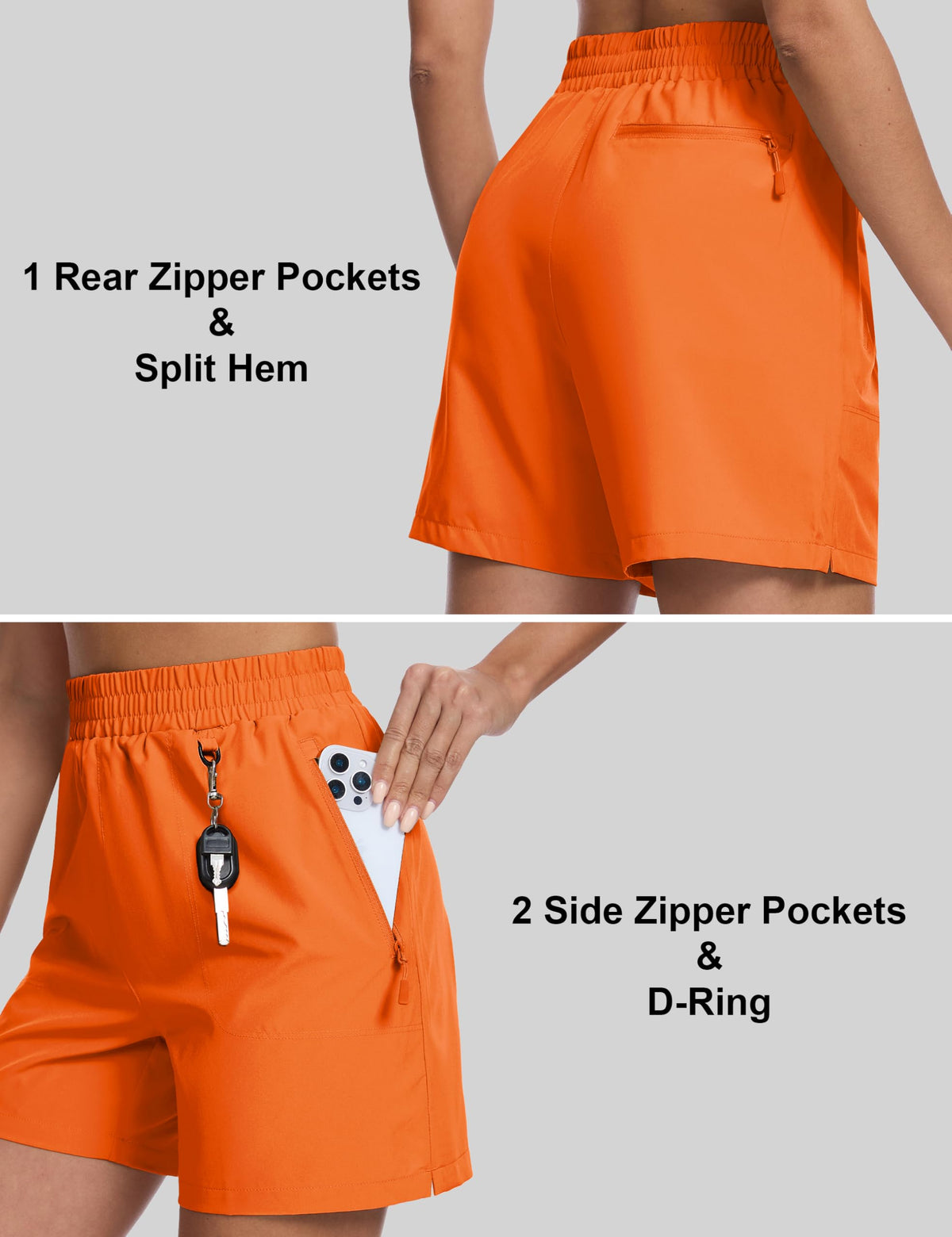 MAGCOMSEN Athletic Shorts for Women UPF 50+ Quick Dry Hiking Cargo Shorts Lightweight 5" Golf Shorts with Pockets Orange, L