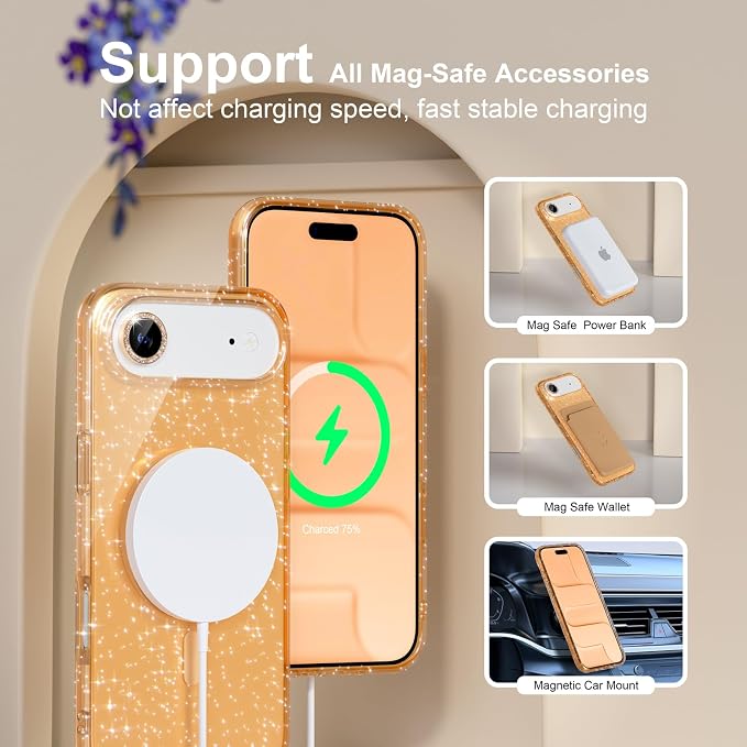 Choiche for iPhone 15 Pro Max Case Compatible with MagSafe Glitter Black | Women Girly Cute Glitter Sparkly Magnetic Phone Case with Diamond Camera Lens Protectors Military-Grade Drop Protection 6.7