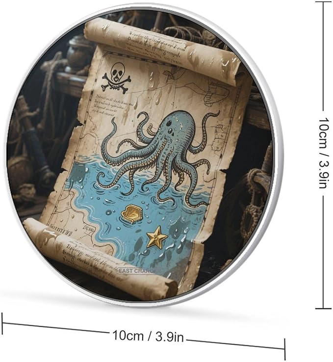 Pirate Map Wireless Charger with USB CableAluminum Alloy Frame 10W Max Compatible Fast Wireless Charging Pad- 3.2ft Cable Included for Travel Home Office Desk