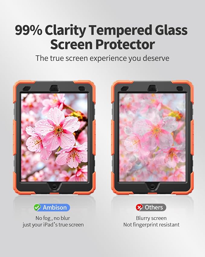 Ambison Case for iPad (A16) 11th/10th Generation 11''/10.9'' Black | Hand Strap 9H Tempered Glass Screen Protector Rotating Stand Shoulder Strap Heavy Duty Shockproof Pencil Holder