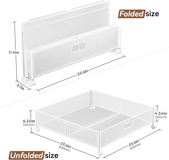 Under Bed Storage, Under the Bed Storage Containers with Wheels, Under Bed Shoe Storage Organizer Drawer, Tool-free Assembly Metal Underbed Storage Containers for Bedroom Clothes Shoes Blankets -4PCK