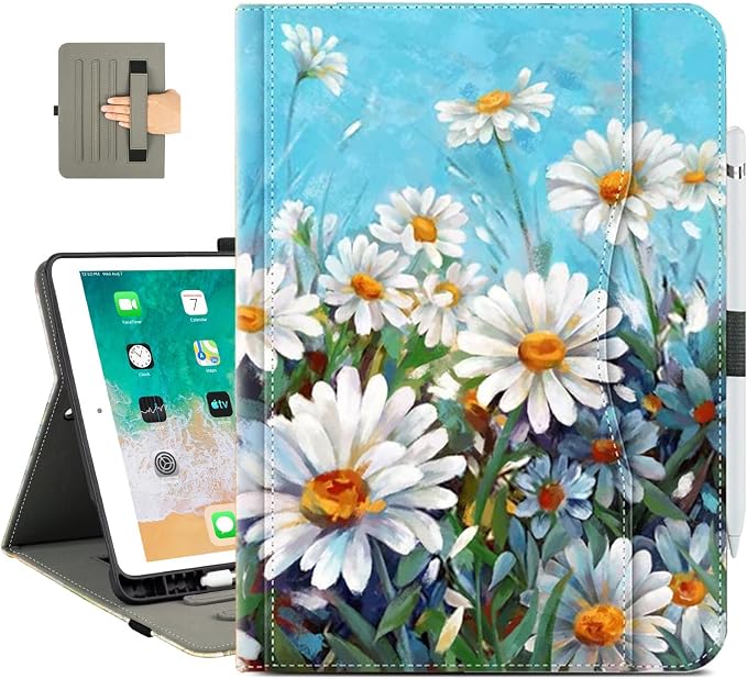 Vimorco for iPad 9th/8th/7th Generation Case 10.2-inch Pencil Holder/Pocket | for iPad Air 3rd Generation Case 10.5-inch for iPad Pro 10.5 Inch Cases Hand Strap Adjustable Angle Beach Path Scenery