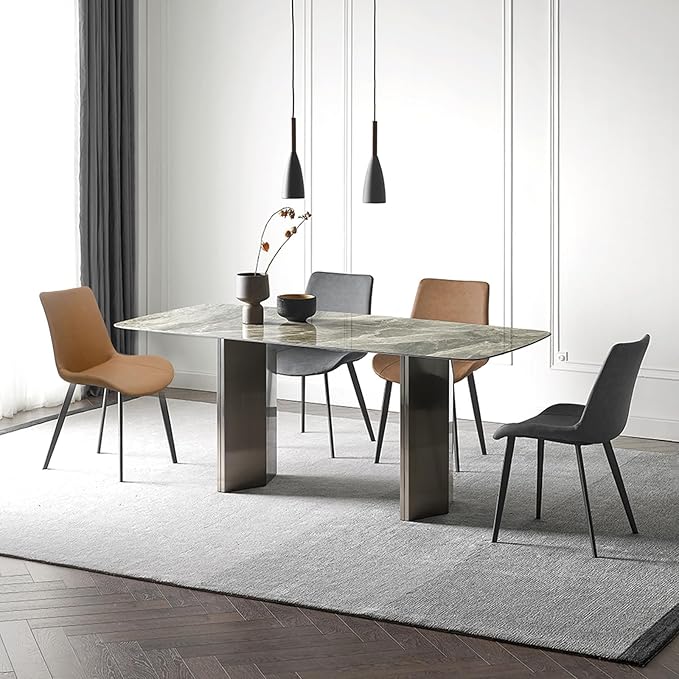 Dining Chairs, Modern PU Leather Dining Room Chair with Sturdy Metal Legs, Upholstered Seat Dinner Chairs Accent Side Chairs for Indoor Kitchen Living Room (Grey, Set of 8)