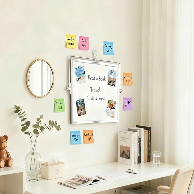 Small Dry Erase Board with Stand, 10" x 10" Double-Sided Desktop Whiteboard, Includes 10 Markers, 4 Magnets & 1 Eraser, Mini Whiteboard for Desk, Office, Kitchen, School, Kids Room