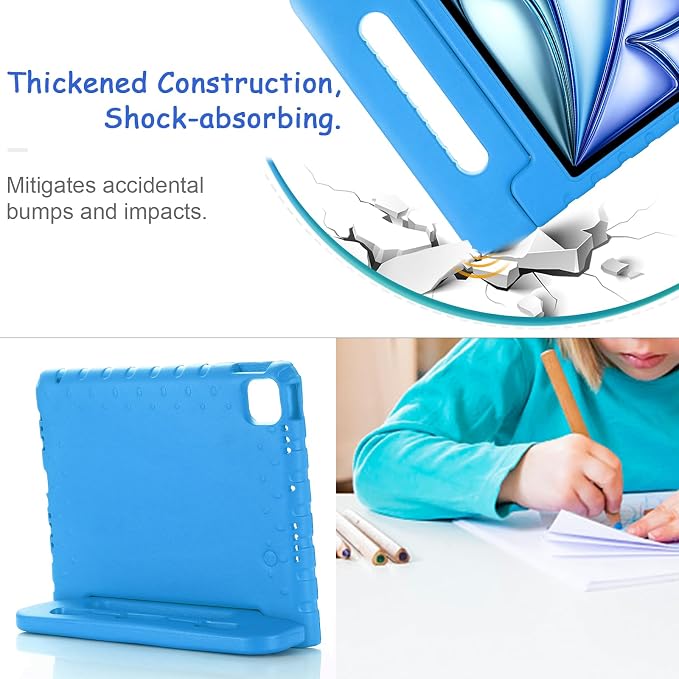 Kids Case for iPad Pro 11 M5/M4 &amp iPad Air 11 (2026/2025/2024) Shockproof Case with Pencil Holder Techcircle Light EVA Foam Handle Stand Bumper Protective Child Friendly Drop Proof Cover Black