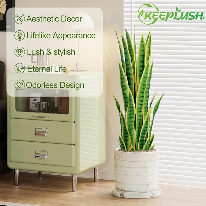 3ft Artificial Snake Plant – 36in Faux Sansevieria Plants, Fake Floor Plant for Indoor Outdoor, Front Porch Patio Home Office Decor, Mother-in-Law’s Tongue, Yellow 1Pcs
