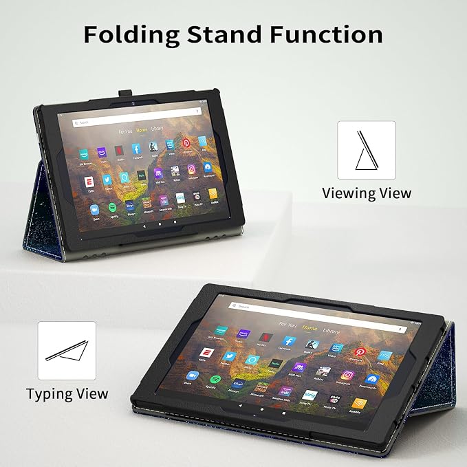 Case for Amazon Kindle Fire HD 10 Tablet (13th/11th Generation 2023/2021 Release) &amp Fire HD 10 Plus Tablet - Slim Folding Stand Folio Cover with Auto Wake/Sleep and Hand Strap Black