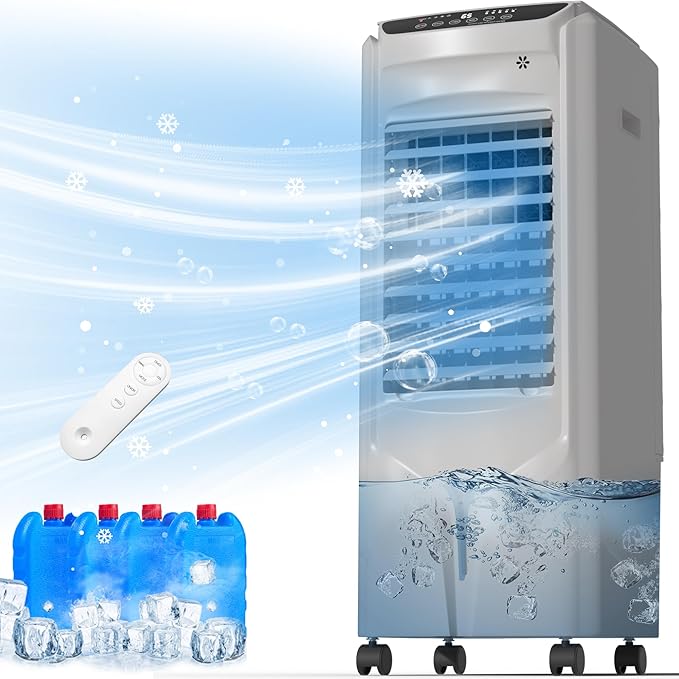 Landeagle 32" Swamp Cooler Air Conditioner,1800CFM Evaporative Coolers with 4.2 Gal Tank,110°Oscillation Portable Room with 12H Timer, Cooling Fans that Blow Cold Air for Bedroom Indoor, White