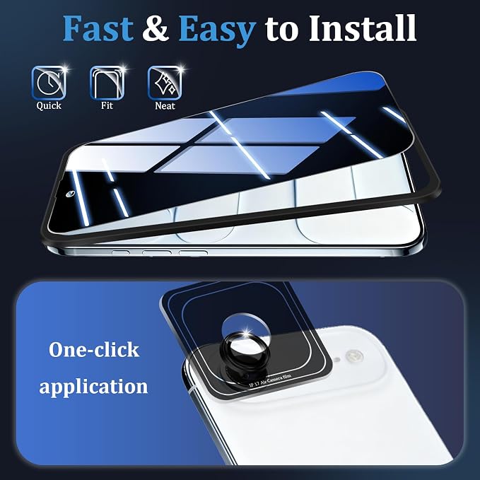 (3+2 Pack) 360° Privacy Screen Protector for iPhone 16 Pro Max 【4 Way Anti Spy】 + Camera Lens Protector9H Shatterproof Anti-PeepBubble-Free Case Friendly Easy Installation Frame Included