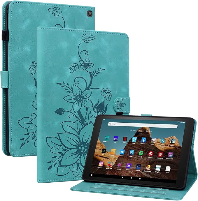 Case for All-New Amazon Fire HD 10 and 10 Plus Tablet (13th/11th Generation 2023/2021 Release) Magnetic Clasp Stand Leather Case with Pen Holder Blue