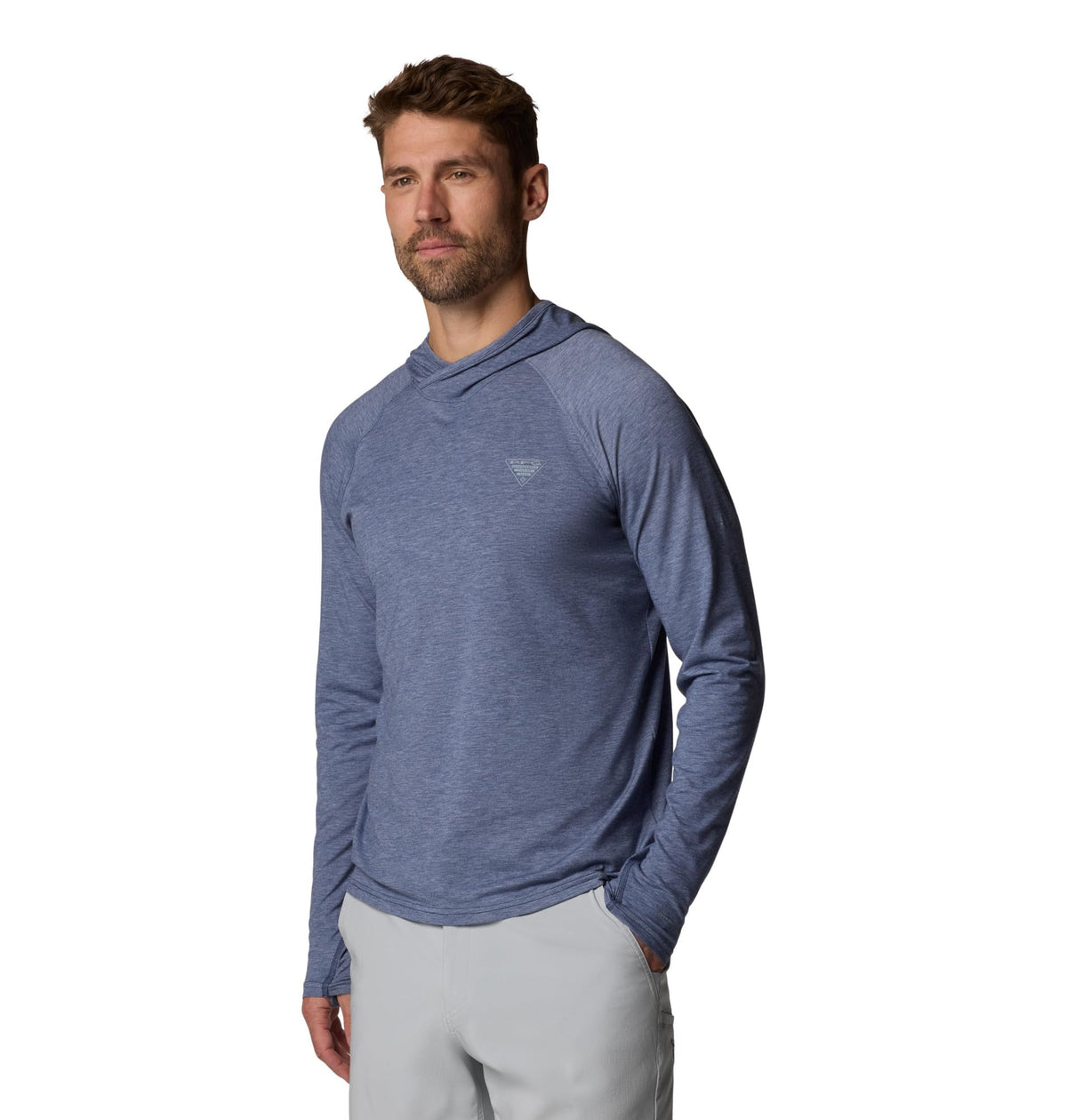 Columbia Mens PFG Uncharted Long Sleeve Sun Protection Hoodie, Nocturnal Heather, X-Large