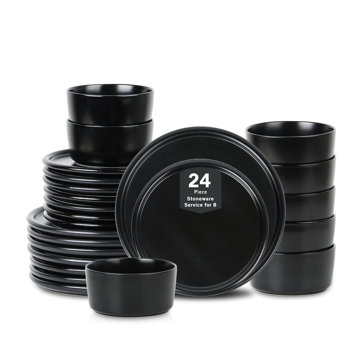 Stone Lain Eden 24-Piece Dinnerware Set Stoneware, Plates and Bowls Set, Dishwasher and Microwave Safe Dish, Dish Set for 8, Dark Blue