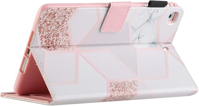 Case for iPad mini 1 2 3 4 Mini 5 Leather Smart Kickstand Case Flip Wallet Protective Case Compatible with iPad mini 1 2 3 4 Mini 5 2019 Pink Gold Marble