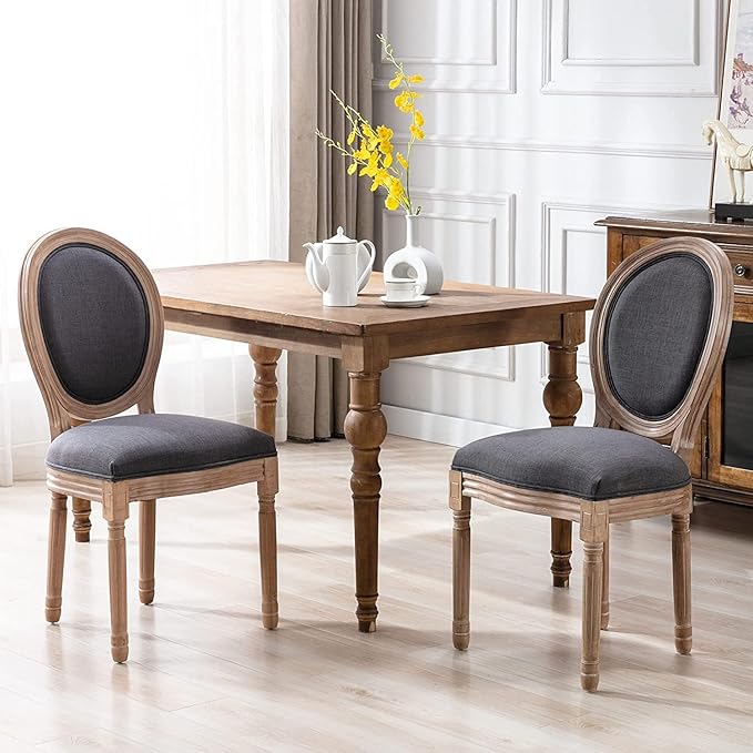 Nrizc French Country Dining Chairs Set of 6, Farmhouse Dining Chairs, Wood Round Back Dining Room Chair for Dining Room/Living Room/Bedroom