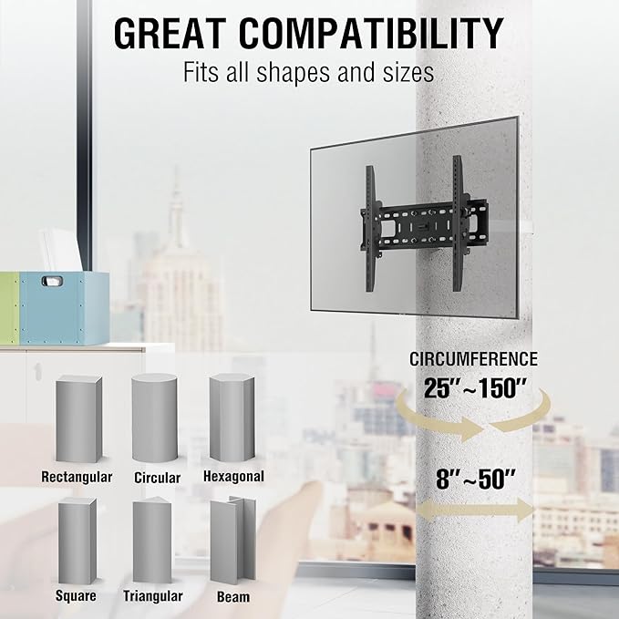 CondoMounts CLMTVT1064 DIY Column TV Mount for Large Pillars & Large TVs | Holds 120lbs | Fits 37-in. to 85-in. TVs | Fits Pillars 8-inches & Wider | No Drill | White Straps | TILT Only No Swivel