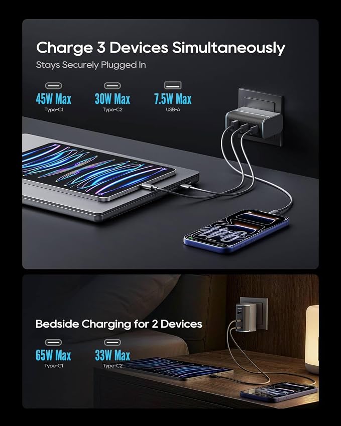 CUKTECH 100W GaN USB C Fast Charger 3-Port Wall Charger Compact Fast Charging Block Foldable Power Adapter for MacBook Pro/Air iPhone 17/16/15 Galaxy S24 Pixel Steam Deck with 240W Cable