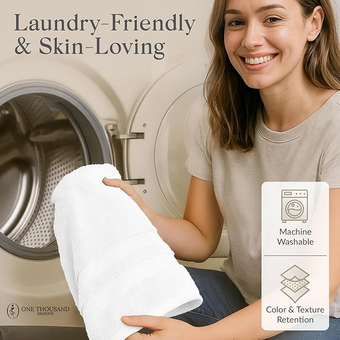 Zero Twist Bathroom Towel Set - Luxury Bath Towel Sets for Bathroom, Hands, and Washcloths - Quick Dry and Absorbent - 6 Pieces, 3 Stripe, White