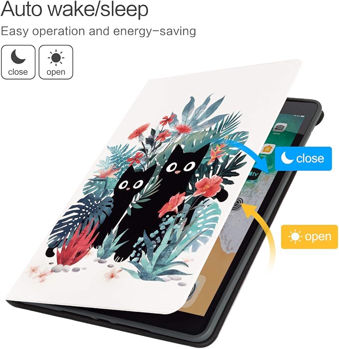 Vimorco for iPad 10.2 Case 9th Generation Cover Flower Cats for iPad 9th/8th/7th Generation Case Slim Soft Rubber Back Adjustable Stand Auto Wake/Sleep Smart Black Cat