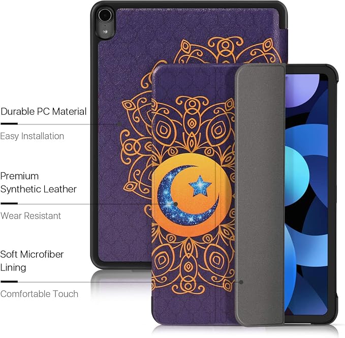 TNP Cover Case for iPad Air 11 Inch M2 6th 2024 5th 4th Generation(2022 2020) - 10.9 Almond Blossom Case with Pencil Holder for 2nd Gen Apple Pencil - Protective Cover with Trifold Stand