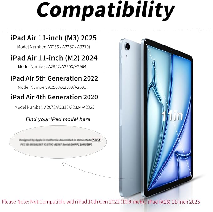 kenke Magnetic Case for iPad Air 11'' Air 10.9'' 5th/4th Gen Black | For iPad Air 11 M4 M3 M2 Air 10.9 (5th/4th 2022/2020) Multi-Folding Stand Cover Detachable Frame Back Auto Wake/Sleep